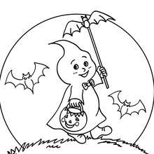 Ghost and bats coloring apge - Coloring page - HOLIDAY coloring pages - HALLOWEEN coloring pages - GHOST coloring pages