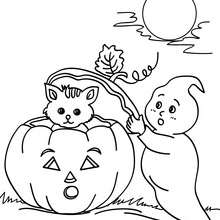 Ghosts and pumpkin coloring page