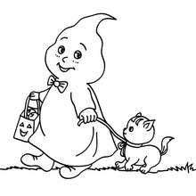 Phantom and cat coloring page - Coloring page - HOLIDAY coloring pages - HALLOWEEN coloring pages - GHOST coloring pages