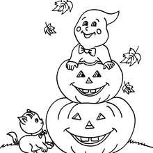 Pumpkins and phantoms coloring page - Coloring page - HOLIDAY coloring pages - HALLOWEEN coloring pages - HALLOWEEN PUMPKIN coloring pages