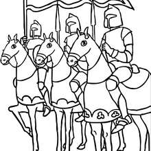 Several knights on horseback coloring page - Coloring page - FANTASY coloring pages - KNIGHT coloring pages - KNIGHTS AND THEIR ARMOR coloring pages