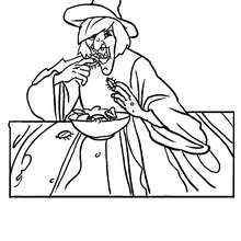 Wrinkled witch eats cockroach coloring page