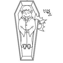 Dracula sleeping in a coffin coloring page