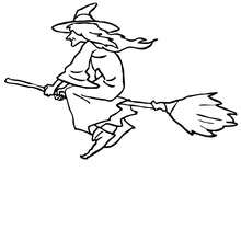 Witch flying on her broomstick coloring page - Coloring page - HOLIDAY coloring pages - HALLOWEEN coloring pages - HALLOWEEN WITCH coloring pages - WITCH ON BROOMSTICK coloring pages