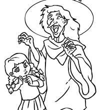 Witch with kids coloring page