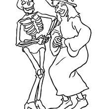 Sorceress and skeleton laugh coloring page