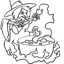 Witch preparing a malefic potion coloring page - Coloring page - HOLIDAY coloring pages - HALLOWEEN coloring pages - HALLOWEEN WITCH coloring pages - WITCH POTION coloring pages