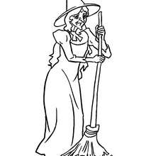 Witch sweeps creepy things coloring page