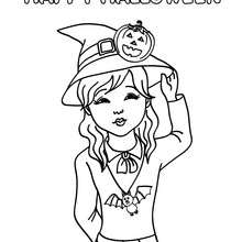 Happy halloween witch hat coloring page - Coloring page - HOLIDAY coloring pages - HALLOWEEN coloring pages - HALLOWEEN CHARACTERS coloring pages