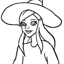 Young witch face coloring page
