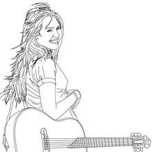 Miley Cyrus with a guitar coloring page - Coloring page - FAMOUS PEOPLE Coloring pages - MILEY CYRUS coloring pages