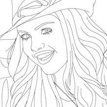 Selena Gomez with hat close up coloring page