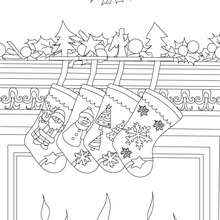 Cute christmas socks on the chimney coloring page - Coloring page - HOLIDAY coloring pages - CHRISTMAS coloring pages - CHRISTMAS CHIMNEY coloring pages