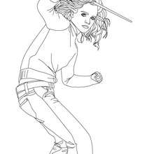 Emma Watson with Hermione Granger's magic wand coloring page