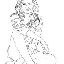 Emma Watson seated coloring page - Coloring page - FAMOUS PEOPLE Coloring pages - EMMA WATSON coloring pages
