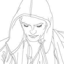 Robert Pattinson with a hood coloring page