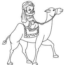 Caspar on his camel coloring page - Coloring page - HOLIDAY coloring pages - CHRISTMAS coloring pages - THREE WISE MEN coloring pages - Caspar coloring pages