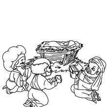 Wise men with Jesus coloring page - Coloring page - HOLIDAY coloring pages - CHRISTMAS coloring pages - THREE WISE MEN coloring pages - Biblical Magi coloring pages
