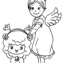 Christmas angel with a sheep coloring page - Coloring page - HOLIDAY coloring pages - CHRISTMAS coloring pages - CHRISTMAS ANGEL coloring pages