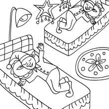 Christmas elves sleeping coloring page - Coloring page - HOLIDAY coloring pages - CHRISTMAS coloring pages - CHRISTMAS ELVES coloring pages - XMAS ELF coloring pages