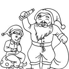 Christsmas sprite and Santa Claus coloring page