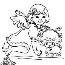 Christmas angel with pet coloring page - Coloring page - HOLIDAY coloring pages - CHRISTMAS coloring pages - CHRISTMAS ANGEL coloring pages