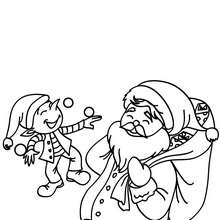 Santa Claus and elf juggler coloring page