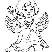 Christmas Angel with flower coloring page - Coloring page - HOLIDAY coloring pages - CHRISTMAS coloring pages - CHRISTMAS ANGEL coloring pages