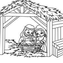 Nativity creche coloring page - Coloring page - HOLIDAY coloring pages - CHRISTMAS coloring pages - NATIVITY coloring pages - HOLY FAMILY coloring pages