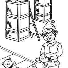 Christmas elves manufacturing dolls in the Santa Claus factory coloring page - Coloring page - HOLIDAY coloring pages - CHRISTMAS coloring pages - CHRISTMAS ELVES coloring pages