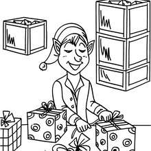 Santa's helper is wrapping gifts coloring page