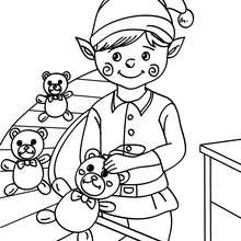 Christmas elf sewing teddy bear eye in the santa claus factory coloring page - Coloring page - HOLIDAY coloring pages - CHRISTMAS coloring pages - CHRISTMAS ELVES coloring pages