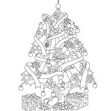 Christmas gifts and tree coloring page