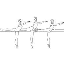 3 girls dancers performing arabesque at the barre coloring page - Coloring page - SPORT coloring pages - DANCE coloring pages - BALLET DANCE SCHOOL coloring pages