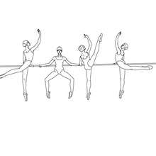 4 girls at the barre performing coloring page