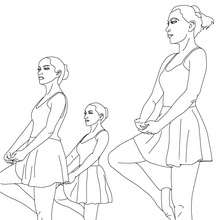Ballet class with dancers performing retiré with ballet shoes coloring page