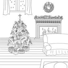 Christmas tree light scene coloring page - Coloring page - HOLIDAY coloring pages - CHRISTMAS coloring pages - CHRISTMAS TREE coloring pages - CHRISTMAS TREE LIGHTS coloring page