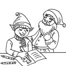 Christmas elf proposing new toys projects to Santa Claus coloring page - Coloring page - HOLIDAY coloring pages - CHRISTMAS coloring pages - CHRISTMAS ELVES coloring pages