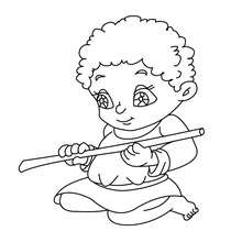 Villager kid with flute coloring page