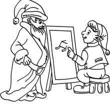 Christmas elf proposing new sleigh ultrasonic projects to Santa Claus  coloring page - Coloring page - HOLIDAY coloring pages - CHRISTMAS coloring pages - CHRISTMAS ELVES coloring pages