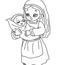Villager woman with her kids in her arms coloring page - Coloring page - HOLIDAY coloring pages - CHRISTMAS coloring pages - NATIVITY coloring pages - NATIVITY CHARACTERS coloring pages