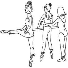 Ballet class with teacher teaching and girls working their positions coloring page