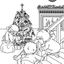 Kids are observing Santa coloring page