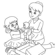 Mum and daughter and christmas gift coloring page - Coloring page - HOLIDAY coloring pages - CHRISTMAS coloring pages - CHRISTMAS SCENES coloring pages