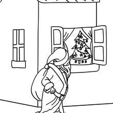 Santa Claus is looking at the window coloring page
