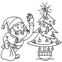 Santa Claus and the christmas tree coloring page - Coloring page - HOLIDAY coloring pages - CHRISTMAS coloring pages - SANTA CLAUS coloring pages