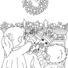 Kids christmas socks coloring page - Coloring page - HOLIDAY coloring pages - CHRISTMAS coloring pages - CHRISTMAS SCENES coloring pages