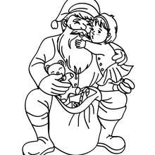 Santa with a lovely kid coloring page - Coloring page - HOLIDAY coloring pages - CHRISTMAS coloring pages - SANTA coloring pages