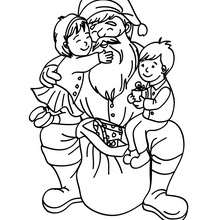 Santa Claus with happy girl and boy coloring page