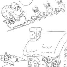 Flying sleigh & reindeers coloring page